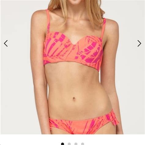 Roxy Swim Roxy Bright Pink Palm Pattern Bustiers Topruffle Bottom Swim Bikini B Poshmark