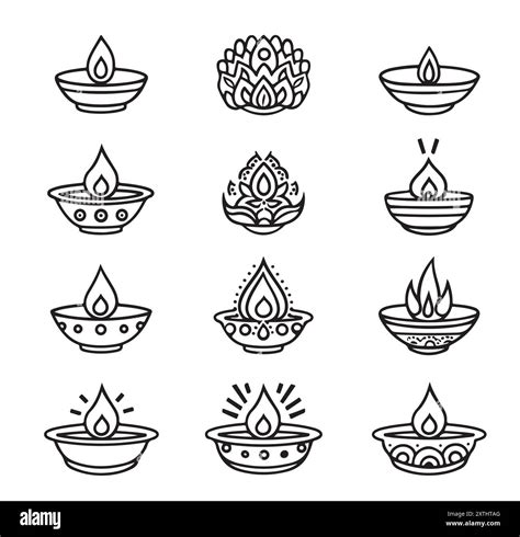 Oil lamp - diya, Diwali festival, Hand Drawn Sketch Vector illustration