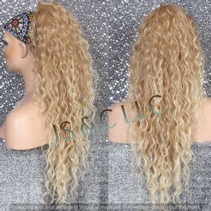 Blonde Mixed Human Hair Blend Ponytail Hair Piece Drawstring Extra Long