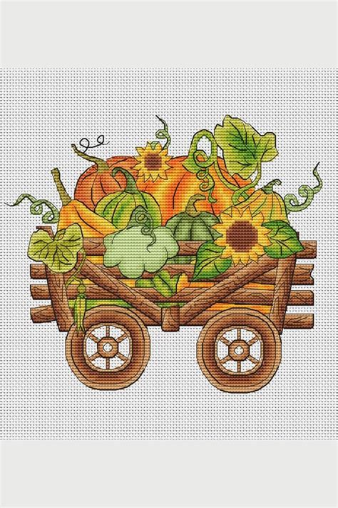 Pumpkin Cart Cross Stitch Pattern PDF Harvest Cross Stitch Inspire