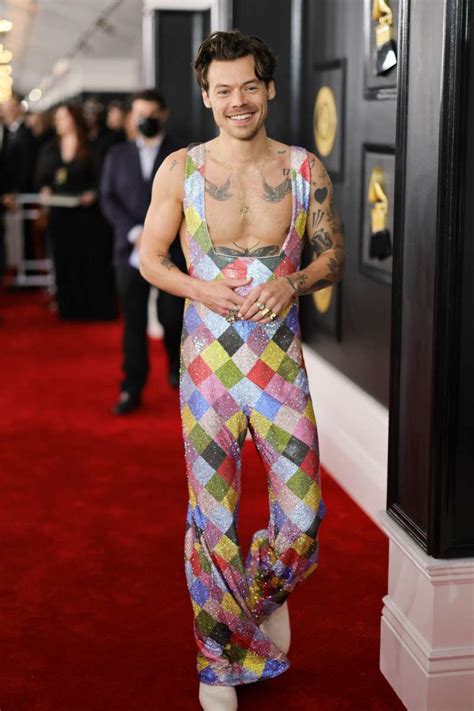 Harry Styles Wears A Crystal Jumpsuit To The Grammy Awards