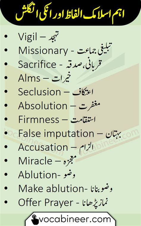 Islamic Vocabulary Words with Meanings in Urdu and Hindi | Good ...