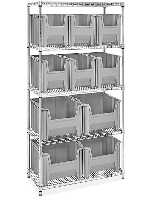 Giant Stackable Bin Organizer 36 X 18 X 72 With Gray Bins H 9902gr