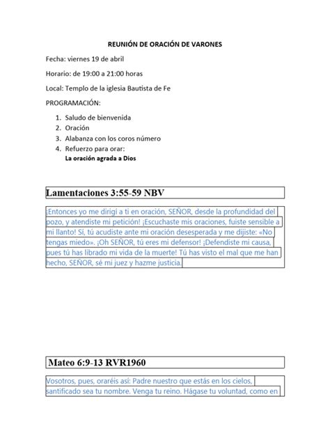 5 De Abril 2024 Reunión De Oración De Varones Pdf