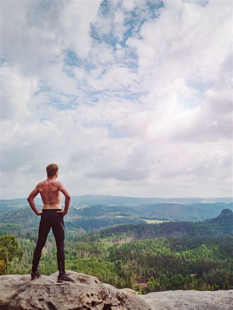 Half Naked Man Holds His Hands On His Hips And Watch Into The Landscape Stock Photo Image Of