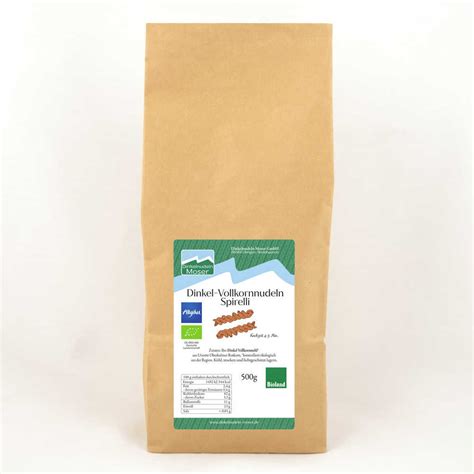 Bio Dinkel Spirelli Vollkorn 500g Papier