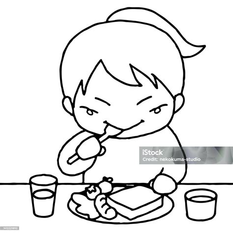 clip art   girl eating breakfast stock illustration  image
