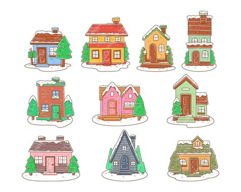 Premium Vector Winter House Vector Element Illustration Set