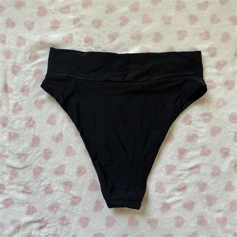AERIE Black High Waisted High Leg Bikini Bottom Depop
