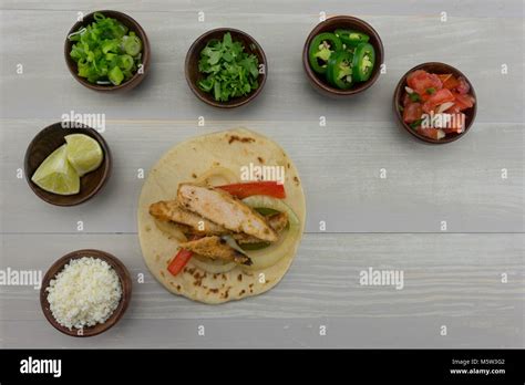 Chicken Fajita With Toppings And Copy Space Stock Photo Alamy
