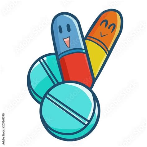 Cute And Funny Colorful Capsules And Tablets Smiling Vector Stock