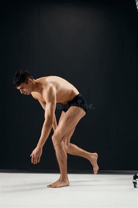 Bodybuilder Nude Muscular Body In Black Panties Posing Studio Stock Image Image Of Fitness