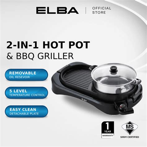 ELBA In Hot Pot And BBQ Griller EGL K BK Grill Plate And Stainless Steel Pot L