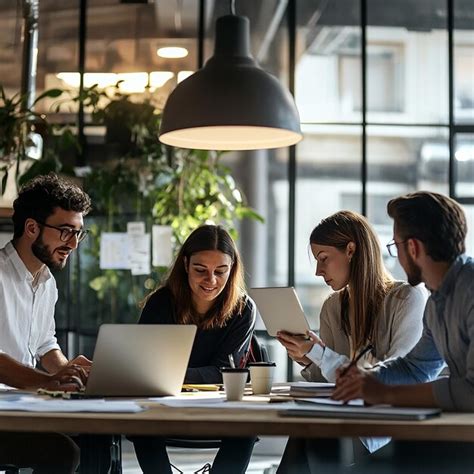 modern workspace harmony diverse teams collaborating  bright open