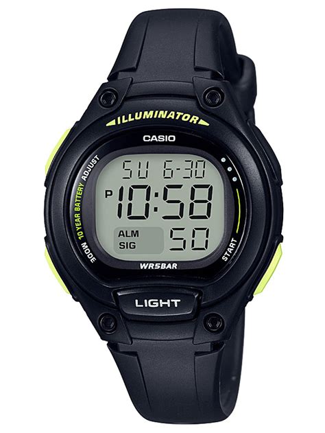 casio womens easy reader digital  blackyellow lw bv