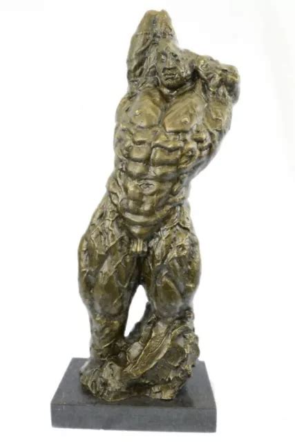 ORIGINAL IRON MAN Muscular Nude Male Muscle Trophy Bronze Marble