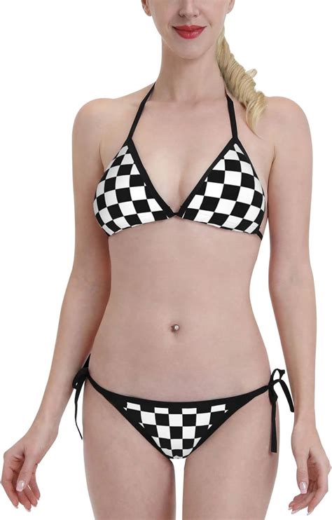 Amazon Women S Race Waving Checkered Flag Spaghetti Strap Bikini Bathing Suit Piece