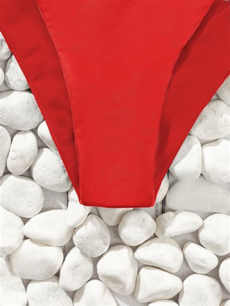 SHEIN Swim Basics Solid Bikini Set Cut Out Back Bra High Cut Bottom 2 Piece Swimsuit SHEIN UK