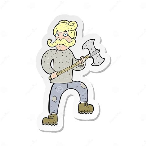 A Creative Sticker Of A Cartoon Man With Axe Stock Vector