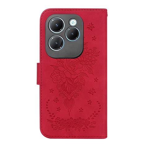 For Infinix Hot 40 40 Pro Butterfly Rose Embossed Leather Phone Case Red Alexnld