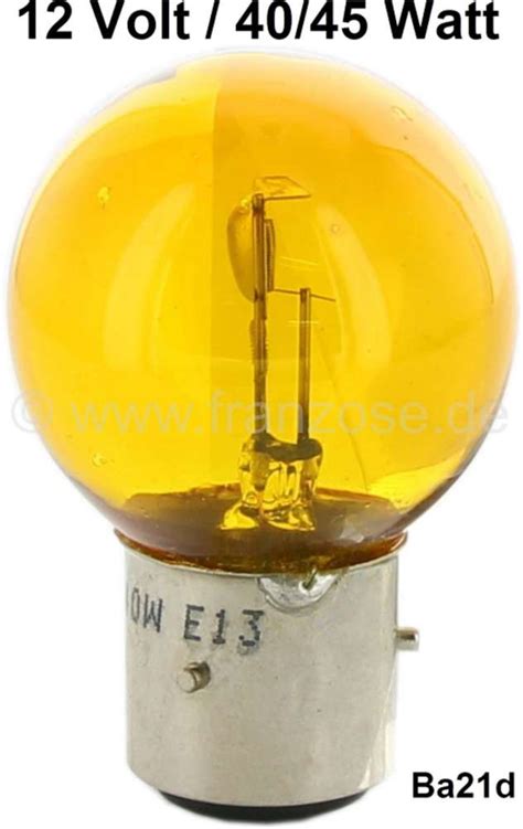 ampoule 12volts culot à baïonnette 3 ergots 40 45 Watt couleur jaune