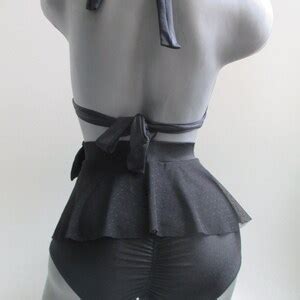 Peplum Bikini Set Bow Top Bikini Bottom Scrunch Bandeau Top Tulle Skirt Polka Dots Skirted Retro