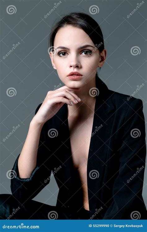 Portrait Of Cute Brunette Stock Photo Image Of Slim 55299990
