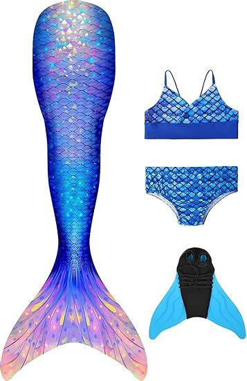 BOSKRU Meerjungfrauenflosse Mädchen Badeanzug Meerjungfrau Flosse Bademode mit Bikini Set und