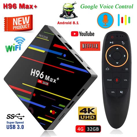 H96 Max+ TV Box Android 8.1 4GB RAM 32GB RK3328 Quad Core 2.4G WiFi ...