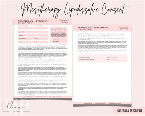 Mesotherapy Lipodissolve Forms Consent Forms Client Intake Etsy