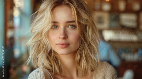 A Beautiful Blonde Model Woman In The Hairdresser Salon Gets A New Haircut Dyes Her Hair And