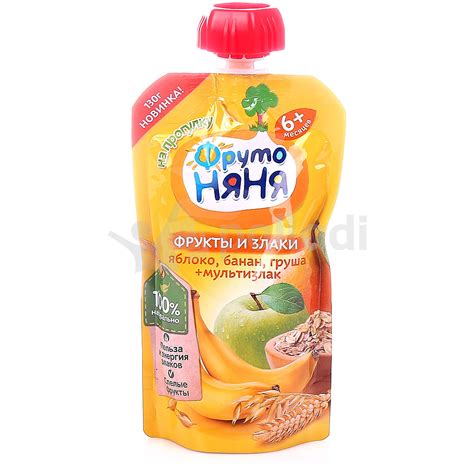 Пюре Фруто Няня 130г яблоко/банан/груша/злаки купить за 91 руб. с ...