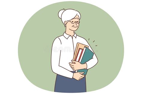 Smiling Mature Woman With Folders At Work Stock Vector Illustration