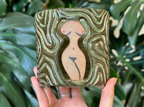 Carved Textured Nude Woman Body Green Orchid Planter Pot With Holes And Optional Saucer Etsy