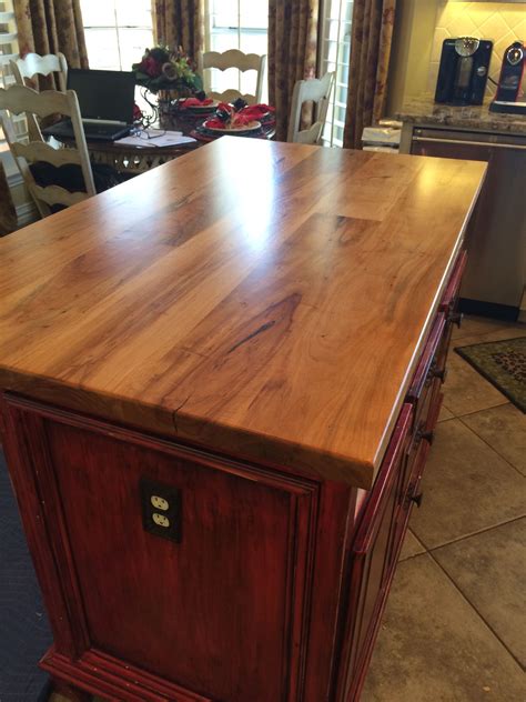 Tx Pecan face grain custom wood island countertop with Waterlox Satin