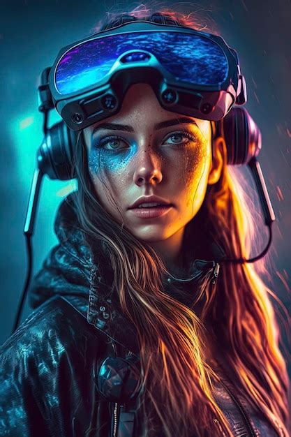 Premium Photo Beautiful Girl With Vr Headset Vr Glasses Ai Generated