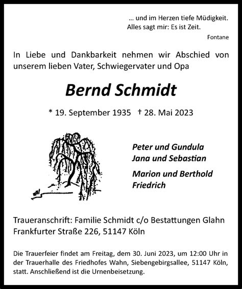 Traueranzeigen Von Bernd Schmidt Wirtrauern