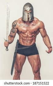 Image Nude Angry Warrior Sword Hands Stock Photo Shutterstock