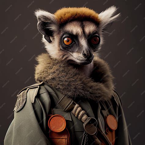 Premium AI Image | Realistic lifelike lemur in army military navy outfits