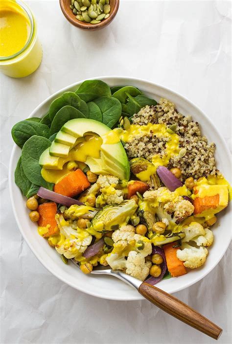 Cauliflower Sweet Potato Nourish Bowl Turmeric Tahini Dressing