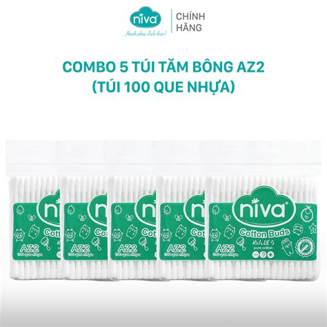 Combo 5 Tăm Bông Niva Túi 100 Que Thân Nhựa AZ2 Đa Năng Chuyên Dùng