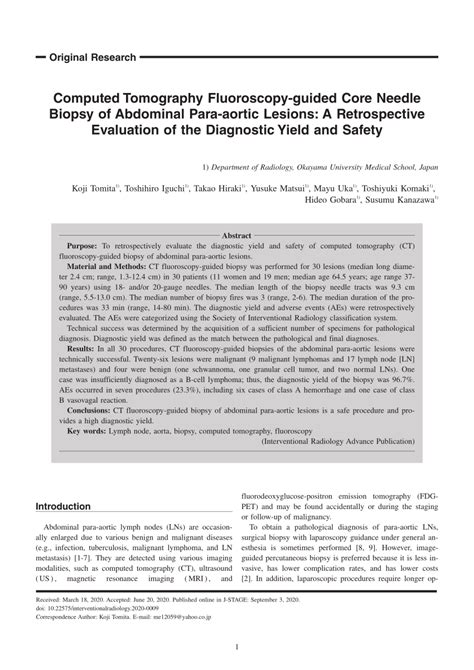 Pdf Computed Tomography Fluoroscopy Guided Core Needle Biopsy Of Abdominal Para Aortic Lesions