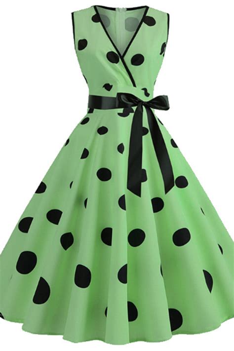 Black And White Polka Dot Sleeveless Swing Dresses Mislish