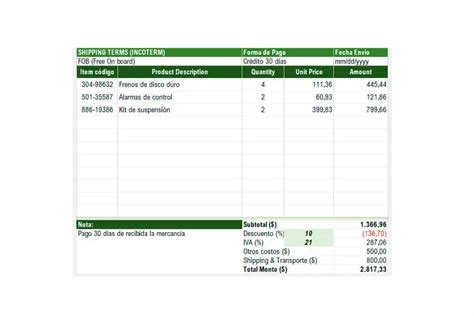 Formato Orden De Compra En Excel Y Pdf Descarga Gratis
