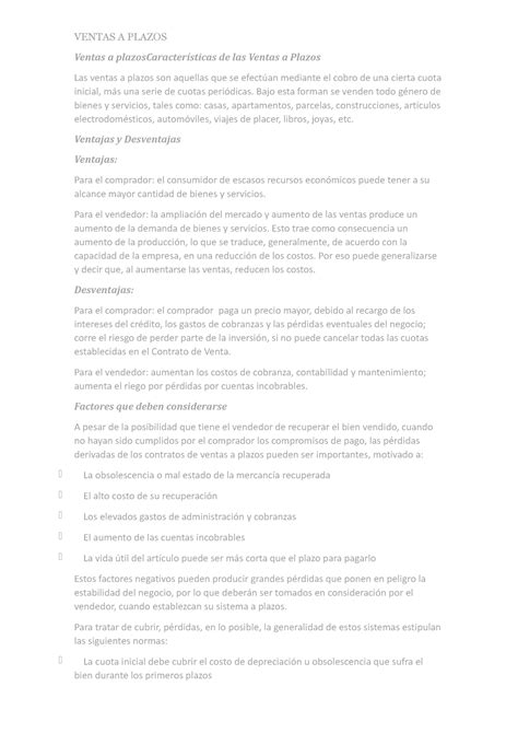 Contabilidad Ventas A Plazos Ventas A Plazoscaracter Sticas De Las