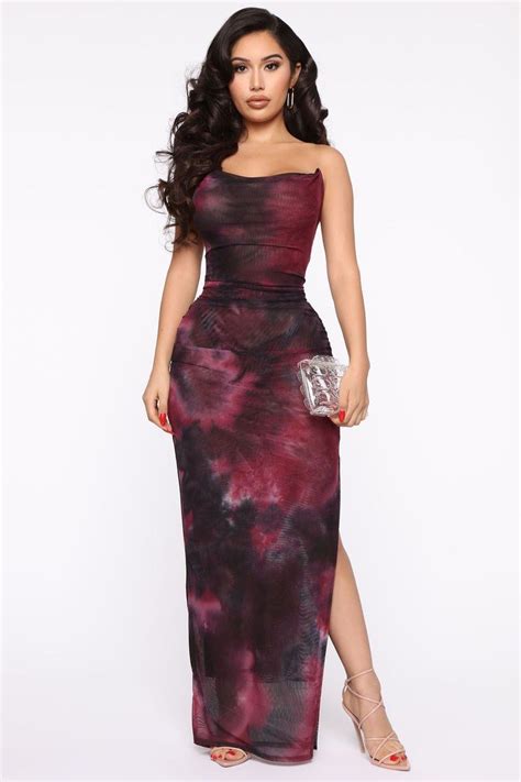 Made Of Soul Tie Dye Maxi Dress Black Burgundy Black Maxi Dress