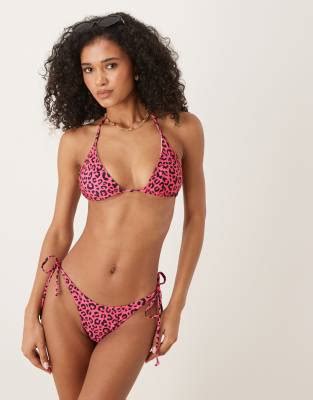 OOSC Slip Bikini Rosa Leopardato Con Laccetti Laterali ASOS
