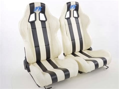 Pair Front Car Sports Seats Indianapolis Artificial Leather White Black
