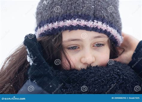 Portrait Of A 9 Years Old Girl On A Winter Walk Stock Image Image Of