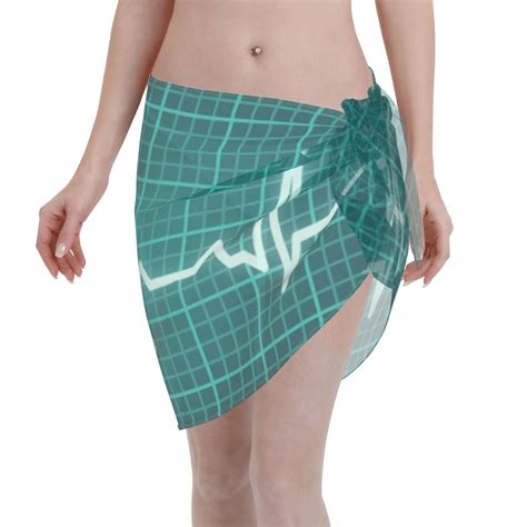 Coaee ECG Wave Women S Short Sarongs Beach Wrap Sheer Bikini Wraps Chiffon Cover Ups For Beach